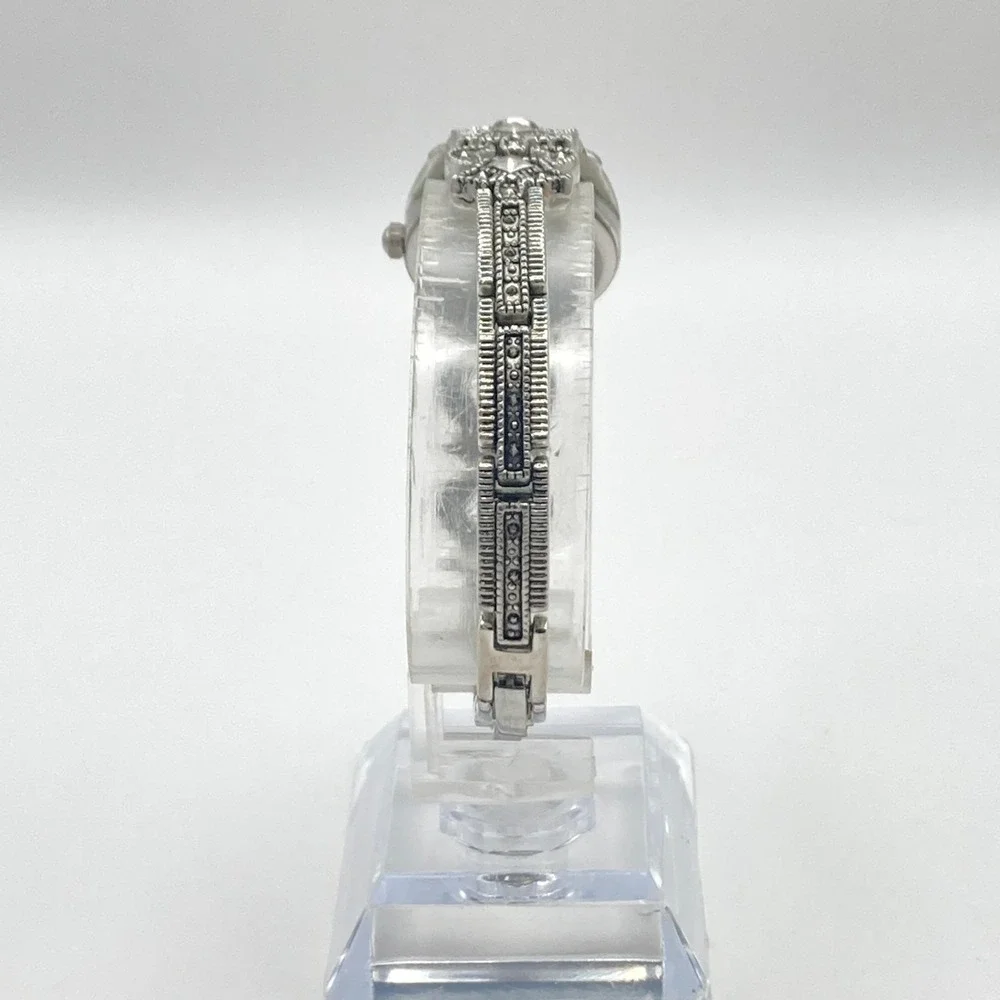 Lexington Women's Marcasite Watch 21mm Silver Tone MOP Dial New Battery 6.75